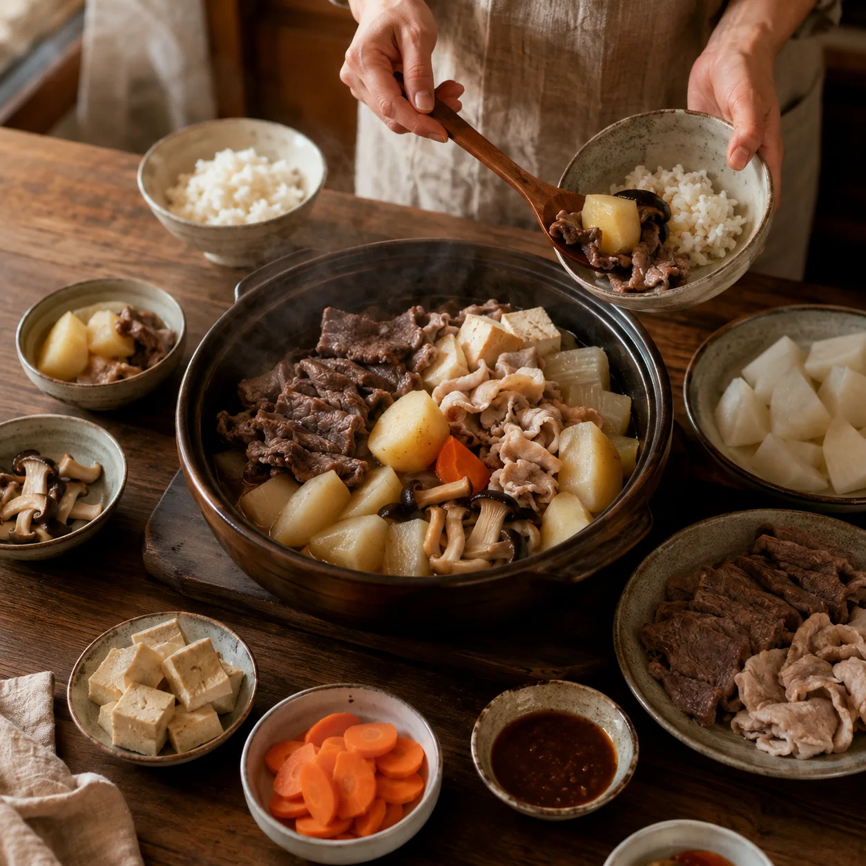 쇠고기와 감자, 무와 당근을 준비하며 식사 반응을 기록하는 모습